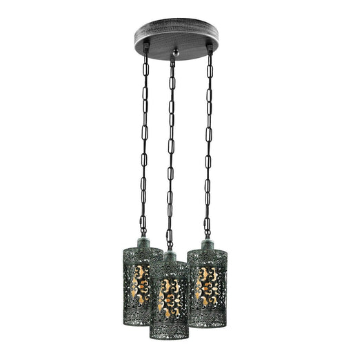 Industrial Vintage Retro light 3-way Round ceiling pendant e27 base Brushed Silver cage~3934 - Lost Land Interiors