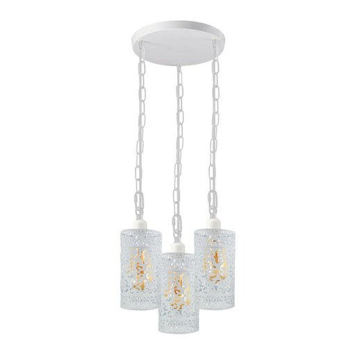 Industrial Vintage Retro light 3-way Round ceiling pendant e27 base White cage~3932 - Lost Land Interiors