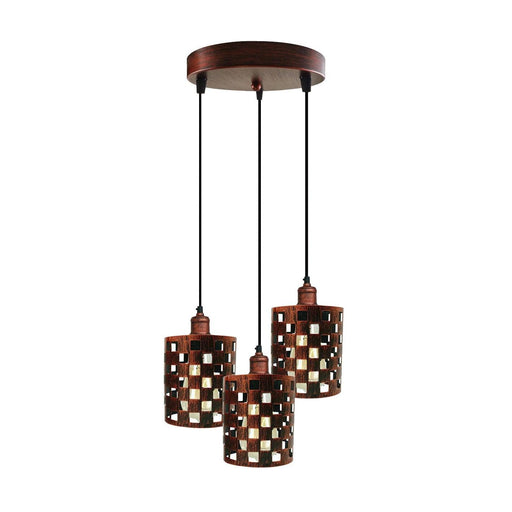 Industrial Vintage Retro light 3 way Rustic Red cage pendant Round ceiling e27 base~3942 - Lost Land Interiors