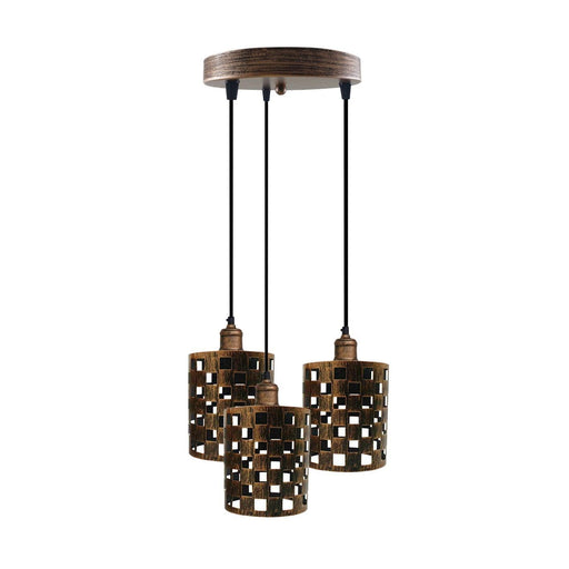 Industrial Vintage Retro light 3 way Brushed Copper cage pendant Round ceiling e27 base~3940 - Lost Land Interiors
