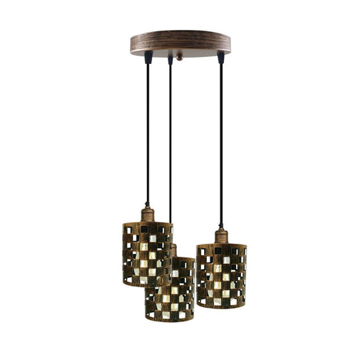 Industrial Vintage Retro light 3 way Brushed Copper cage pendant Round ceiling e27 base~3940 - Lost Land Interiors