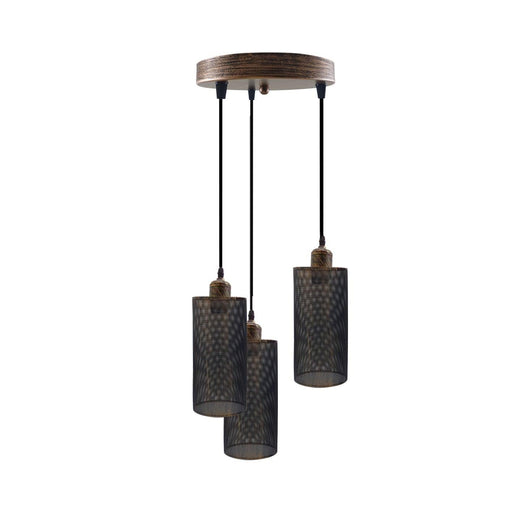 Industrial vintage Retro3 way Round ceiling Brushed Copper cage pendant light E27 Uk Holder~3956 - Lost Land Interiors