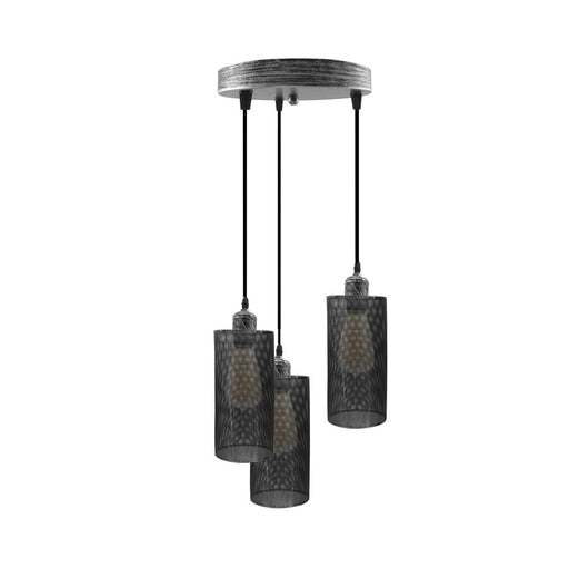 Industrial vintage Retro3 way Round ceiling Brushed Silver cage pendant light E27 Uk Holder~3955 - Lost Land Interiors
