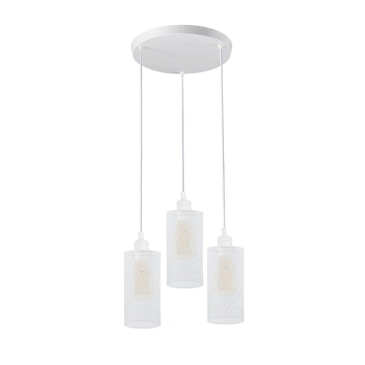 Industrial vintage Retro3 way Round ceiling white cage pendant light E27 Uk Holder~3952 - Lost Land Interiors