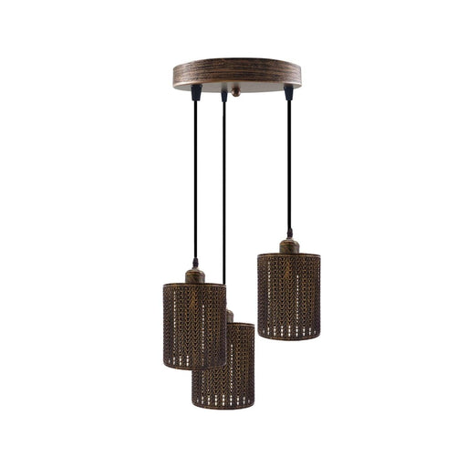 Industrial Vintage Retro 3 way Round brushed copper ceiling pattern Pendant Cage~3988 - Lost Land Interiors