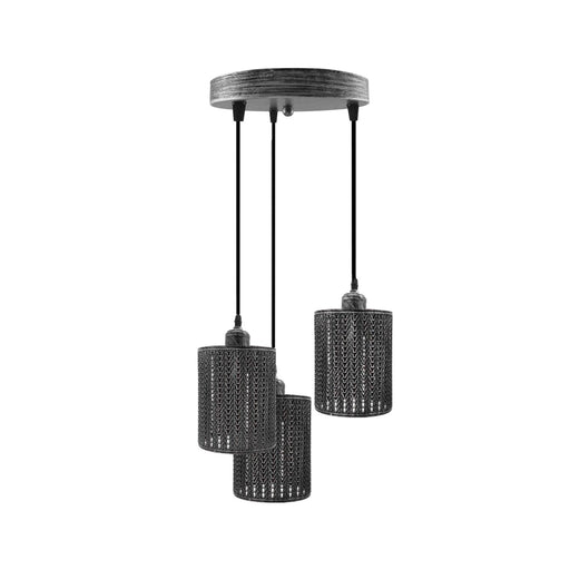 Industrial Vintage Retro 3 way Round Brushed Silver ceiling Pendant Cage~3987 - Lost Land Interiors