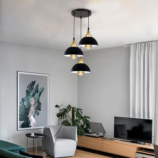 Retro Industrial 3Way Hanging Ceiling Pendant Light Black Dome Shape Shade Indoor Light~3396 - Lost Land Interiors