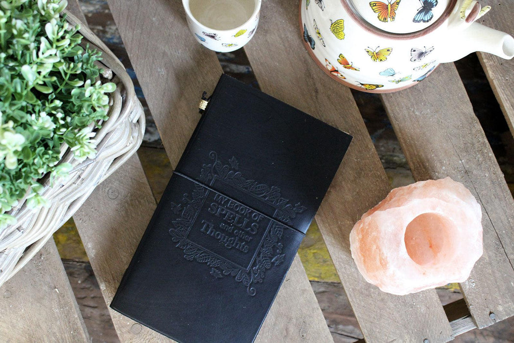 Handmade Leather Journal - My Book of Spells and other Thoughts - Black - Lost Land Interiors