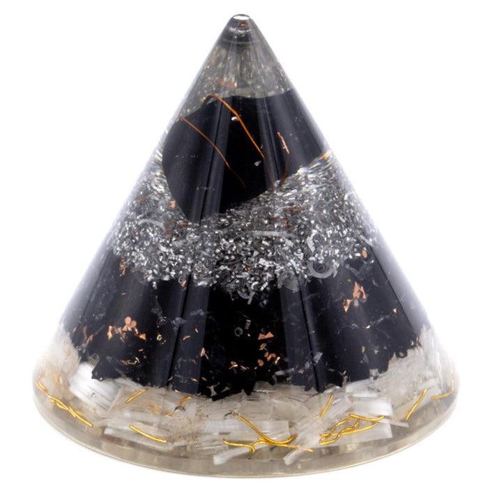 Orgonite Cone - Selenite and Black Toumaline Copper - 90 mm - Lost Land Interiors