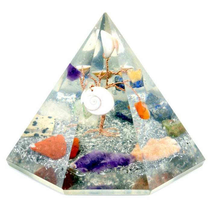 Orgonite 7 sided Pyramid - Gemstone Wisdom Tree - 90 mm - Lost Land Interiors