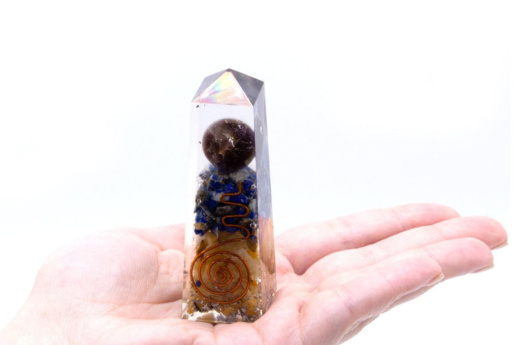 Orgonite Obelisk Power Point Copper, Lapis and Yellow Aventurine - 90x25 mm - Lost Land Interiors