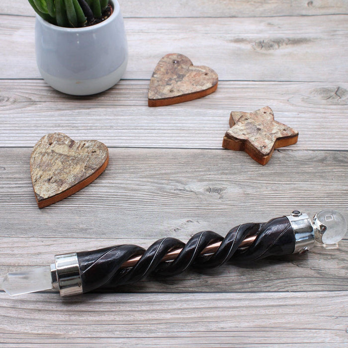 Spiral Carving Healing Wand - Copper Pipe Rock Quartz - Lost Land Interiors