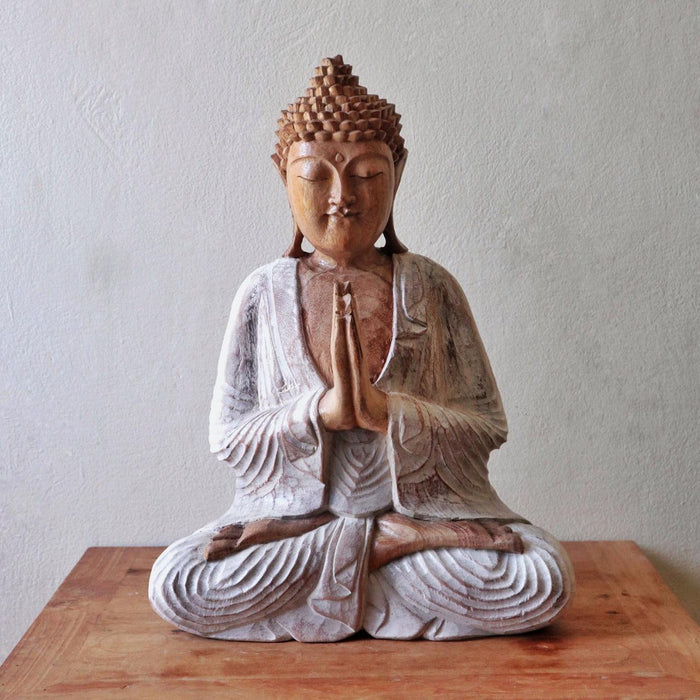Buddha Statue Whitewash - 40cm Welcome - Lost Land Interiors