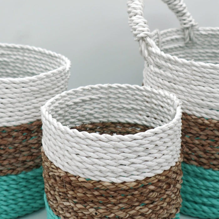 Seagrass Basket Set - Green / Natural / White - Lost Land Interiors