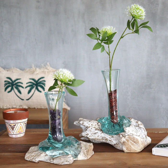 Molten Glass on Whitewash Wood - Medium Glass Vase - Lost Land Interiors