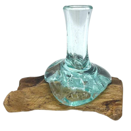 Molton Glass Small Flower Vase on Bali Wood - Lost Land Interiors