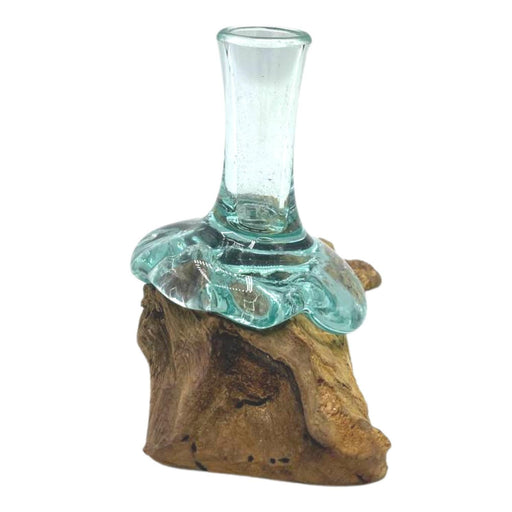 Molton Glass Small Flower Vase on Bali Wood - Lost Land Interiors