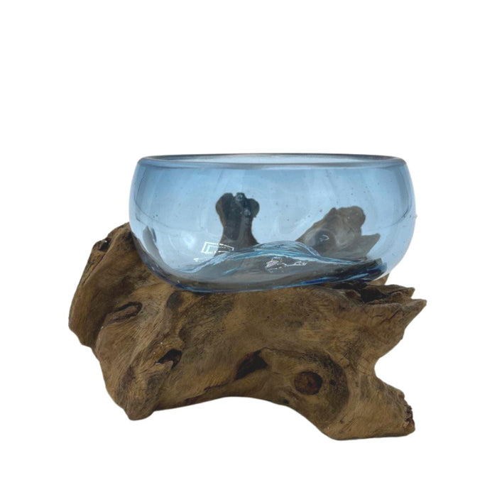 Molten Glass Mini Blue Bowl on Wood - Small Bowl - Lost Land Interiors