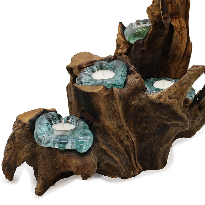 Molten Glass Five Candle Holder on Bali Wood - Lost Land Interiors