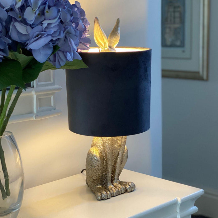Silver Hare Table Lamp With Grey Velvet Shade - Lost Land Interiors