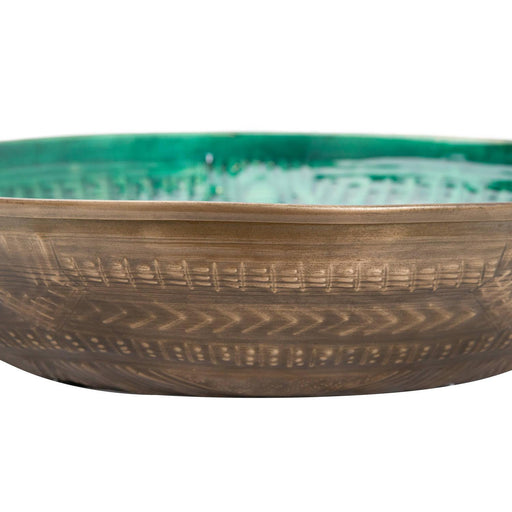 Aztec Collection Brass Embossed Ceramic Large Bowl - Lost Land Interiors