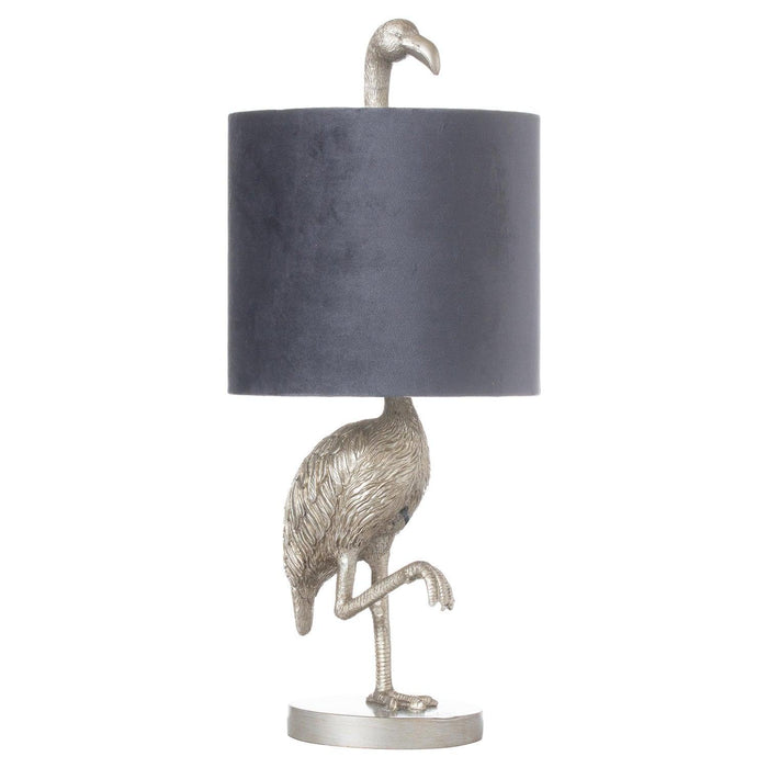 Florence The Flamingo Silver Table Lamp With Grey Shade - Lost Land Interiors
