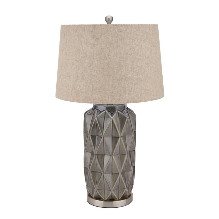 Acantho Grey Ceramic Lamp With Linen Shade - Lost Land Interiors