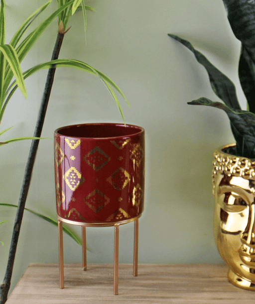 Small Kasbah Design Ceramic Planter, Red - Lost Land Interiors