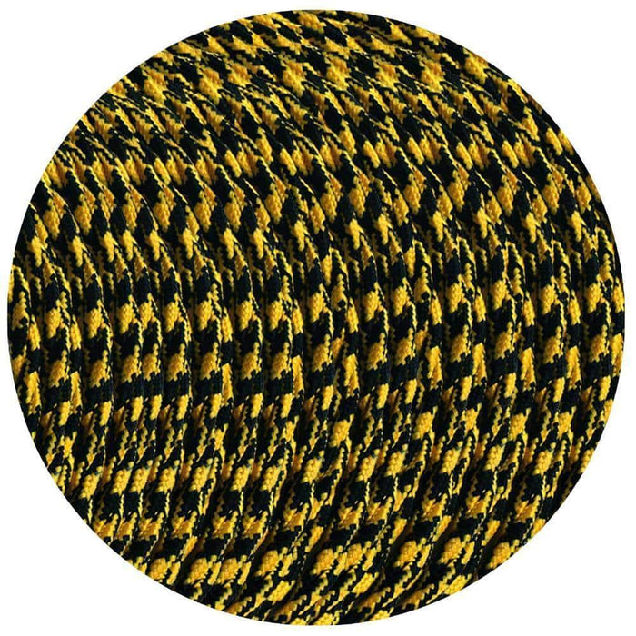 3 Core Twisted Yellow and Black Houndstooth Twisted Multi Tweed Vintage Electric fabric Cable Flex 0.75mm - Lost Land Interiors