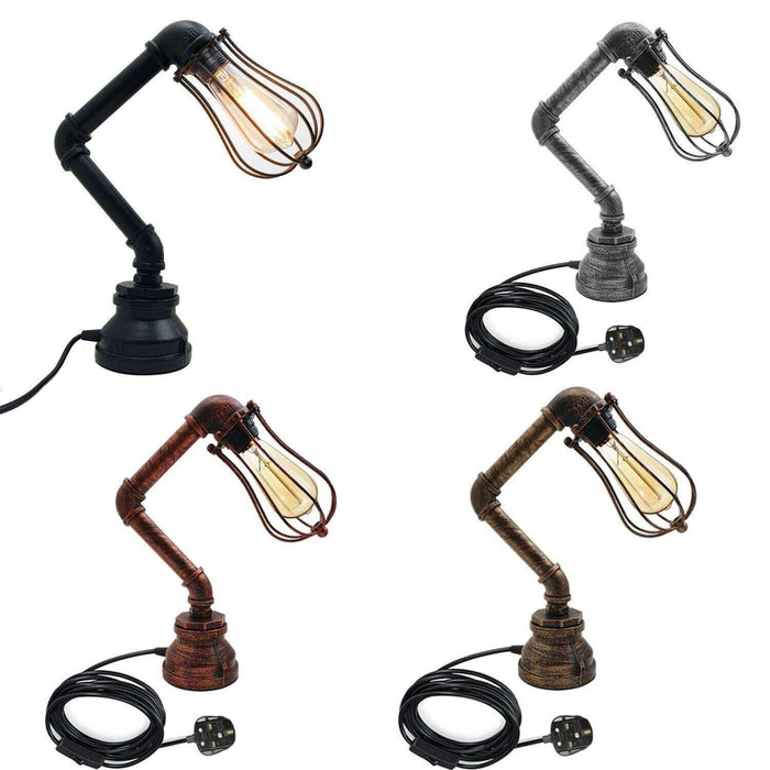 Retro Industrial Water Pipe Lighting Wall Plug-In Table Lamp Steampunk Metal Indoor Stand - Lost Land Interiors