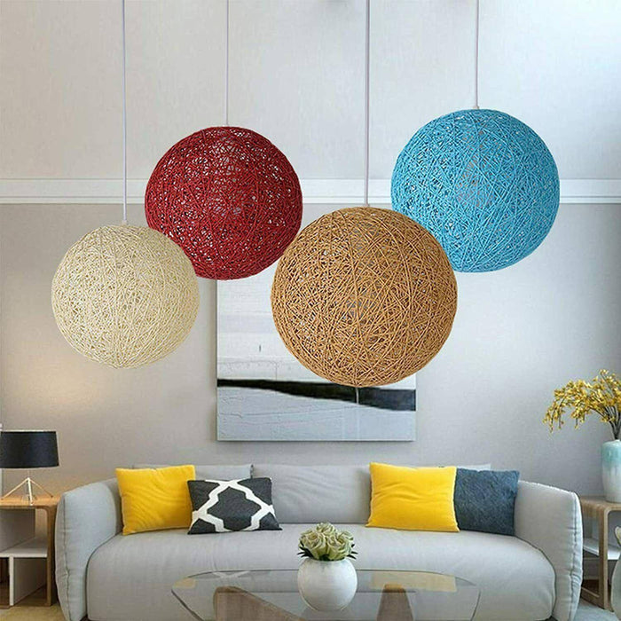 Modern Industrial Rattan Wicker Woven Ball Globe Two Outlet Pendant Light Hanging Ceiling Lamp For Bedroom, Kitchen, Study room - Lost Land Interiors