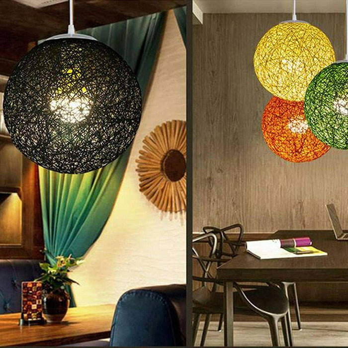 Modern Industrial Rattan Wicker Woven Ball Globe Two Outlet Pendant Light Hanging Ceiling Lamp For Bedroom, Kitchen, Study room - Lost Land Interiors
