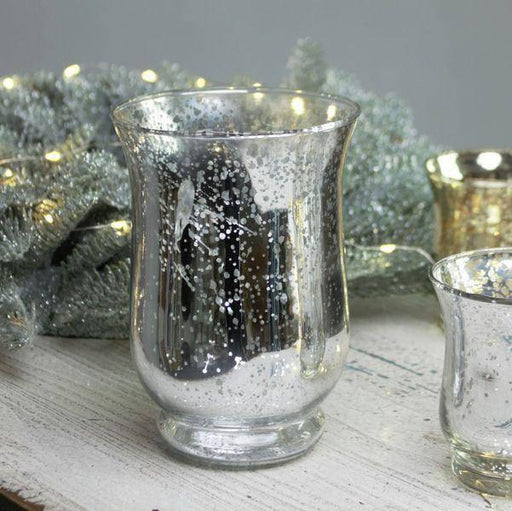 Medium Shiny Speckle Silver Hurricane Vase - Lost Land Interiors