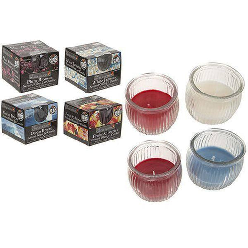 4 x Ribbed Glass Jar Colour & Fragrance Candle In Open Box (Assorted Designs) - Lost Land Interiors