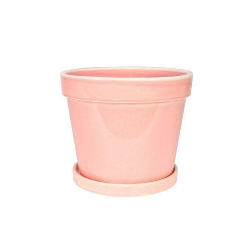 Pink Vintage Stoneware Painted Pot with Saucer (13cm x 11cm) - Lost Land Interiors
