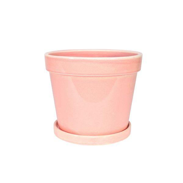 Pink Vintage Stoneware Painted Pot with Saucer (13cm x 11cm) - Lost Land Interiors