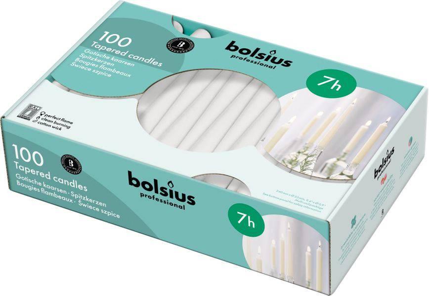 100 Bolsius Professional Tapered Candles- White (240mm/23mm) - Lost Land Interiors