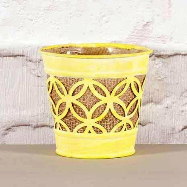 Yellow Metal Pot with Hessian 11.5cm - Lost Land Interiors