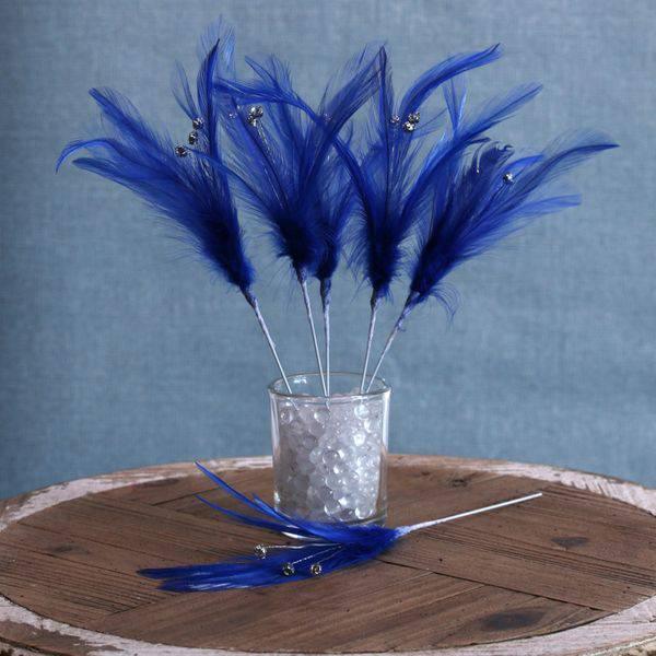 Royal Blue Diamante Feathers (6 Pack) - Lost Land Interiors