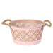 Round Pink Zinc Planter with Hessian Liner & Rope Handles - Lost Land Interiors