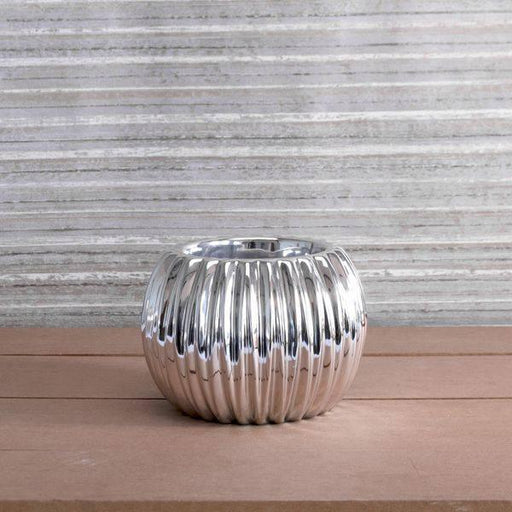 Silver Electroplated Ribbed Orchid Pot 14.6cm - Lost Land Interiors