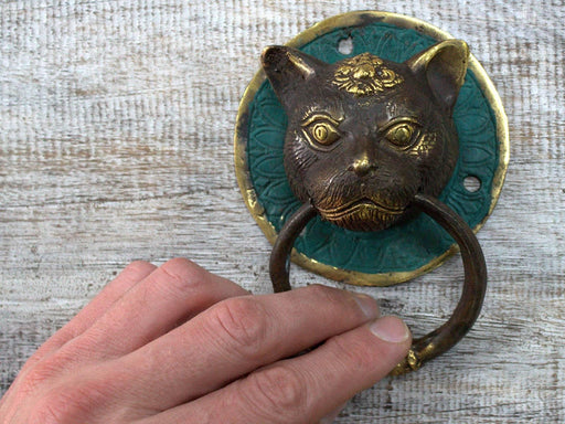 Brass Door Knocker - Cats Head - Lost Land Interiors