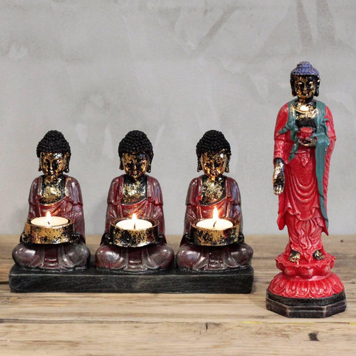Antique Buddha - Three Devotees Candle Holder - Lost Land Interiors