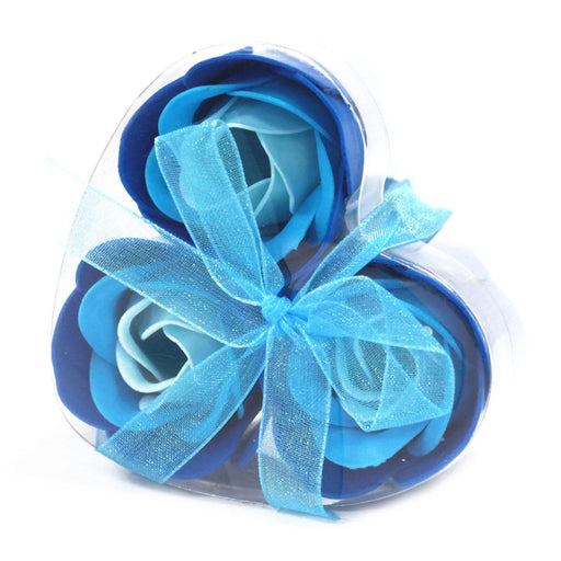 Set of 3 Soap Flower Heart Box - Blue Wedding Roses - Lost Land Interiors