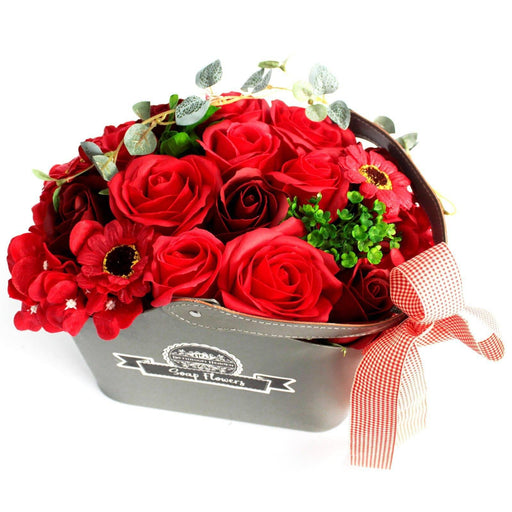 Basket Soap Flower Bouquet - Red - Lost Land Interiors