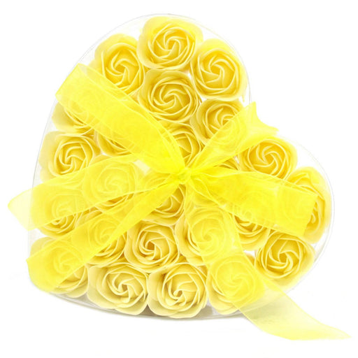 Set of 24 Soap Flower Heart Box - Yellow Roses - Lost Land Interiors