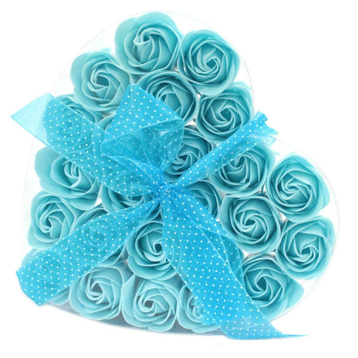 Set of 24 Soap Flower Heart Box - Blue Roses - Lost Land Interiors