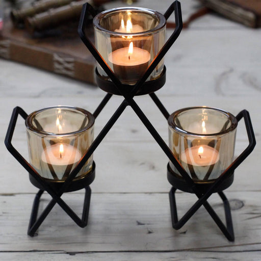 Centrepiece Iron Votive Candle Holder - 3 Cup Triangle - Lost Land Interiors