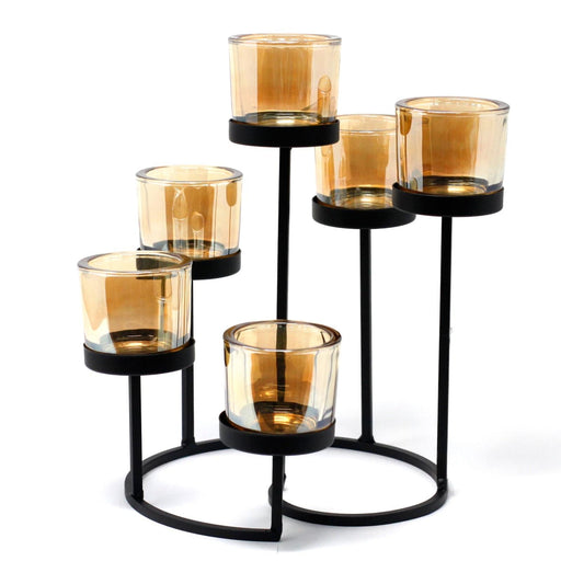 Centrepiece Iron and GlassVotive Candle Holder - 6 Cup Circular Tree - Lost Land Interiors