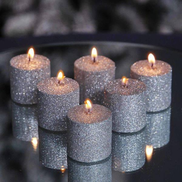 Silver Glitter Votive Candles ( Set Of 6) - Lost Land Interiors